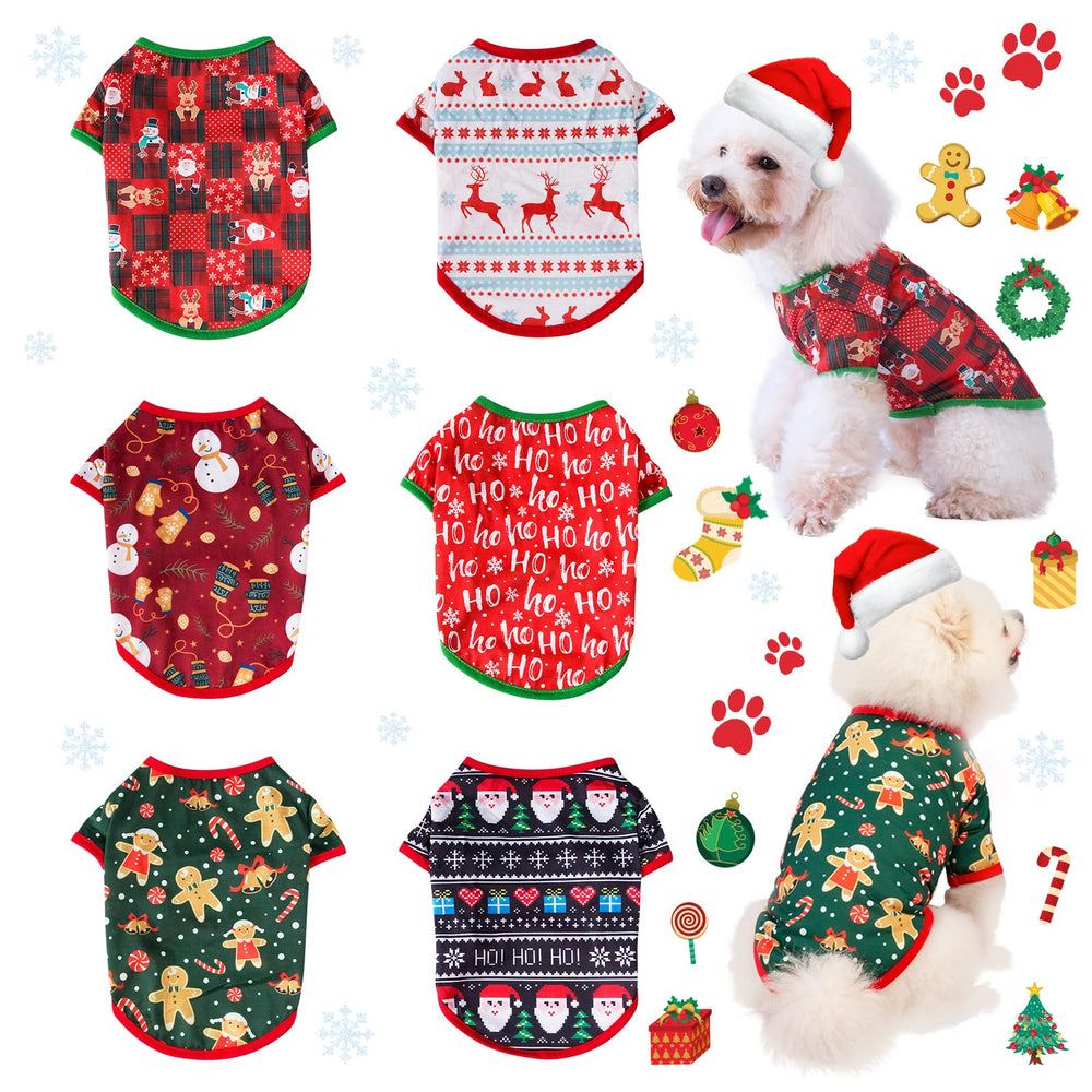 KATOLK 6-piece Christmas dog clothes pack displayed for gifting and selection