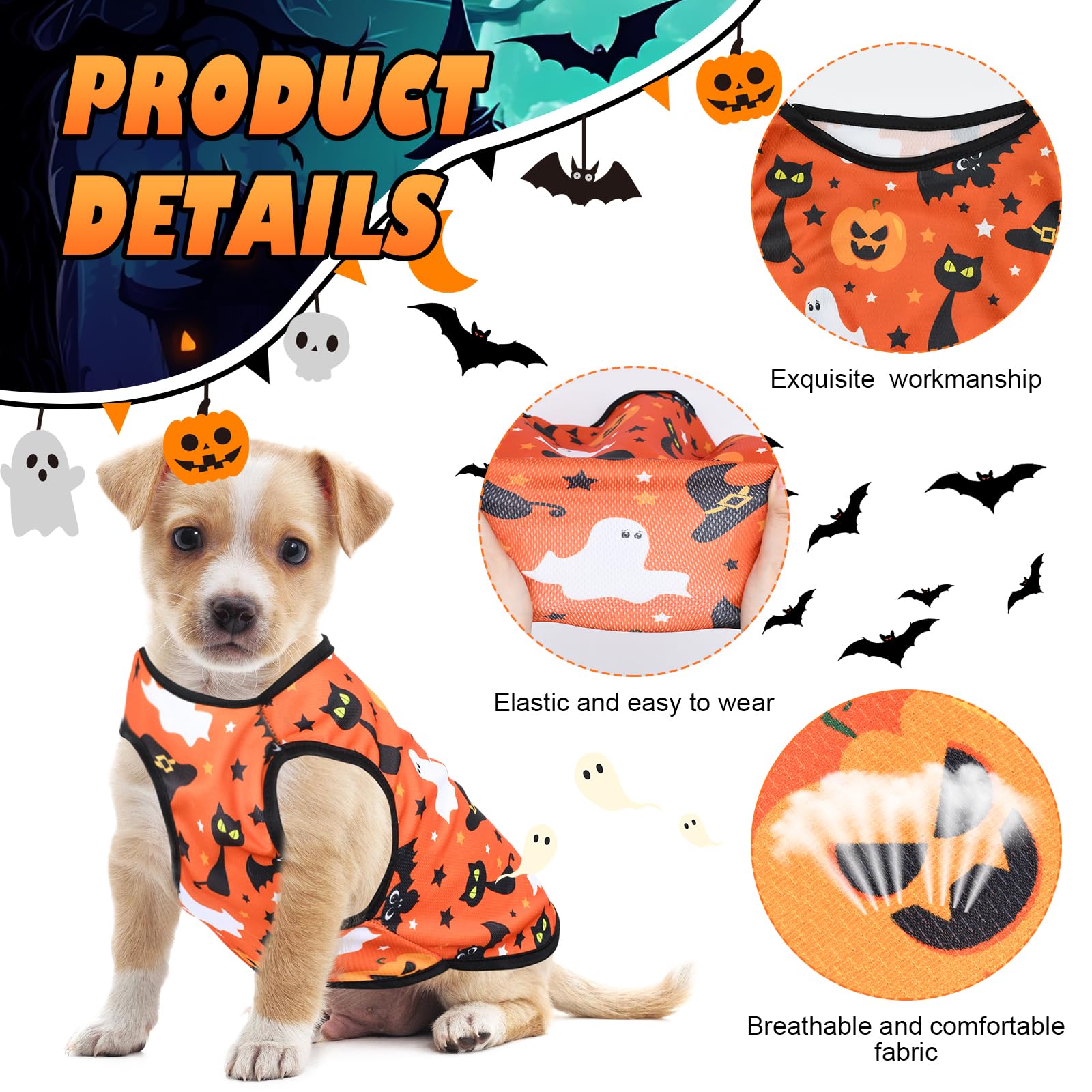 KATOLK Halloween dog clothes pack6 side view highlights flexible fit for movement