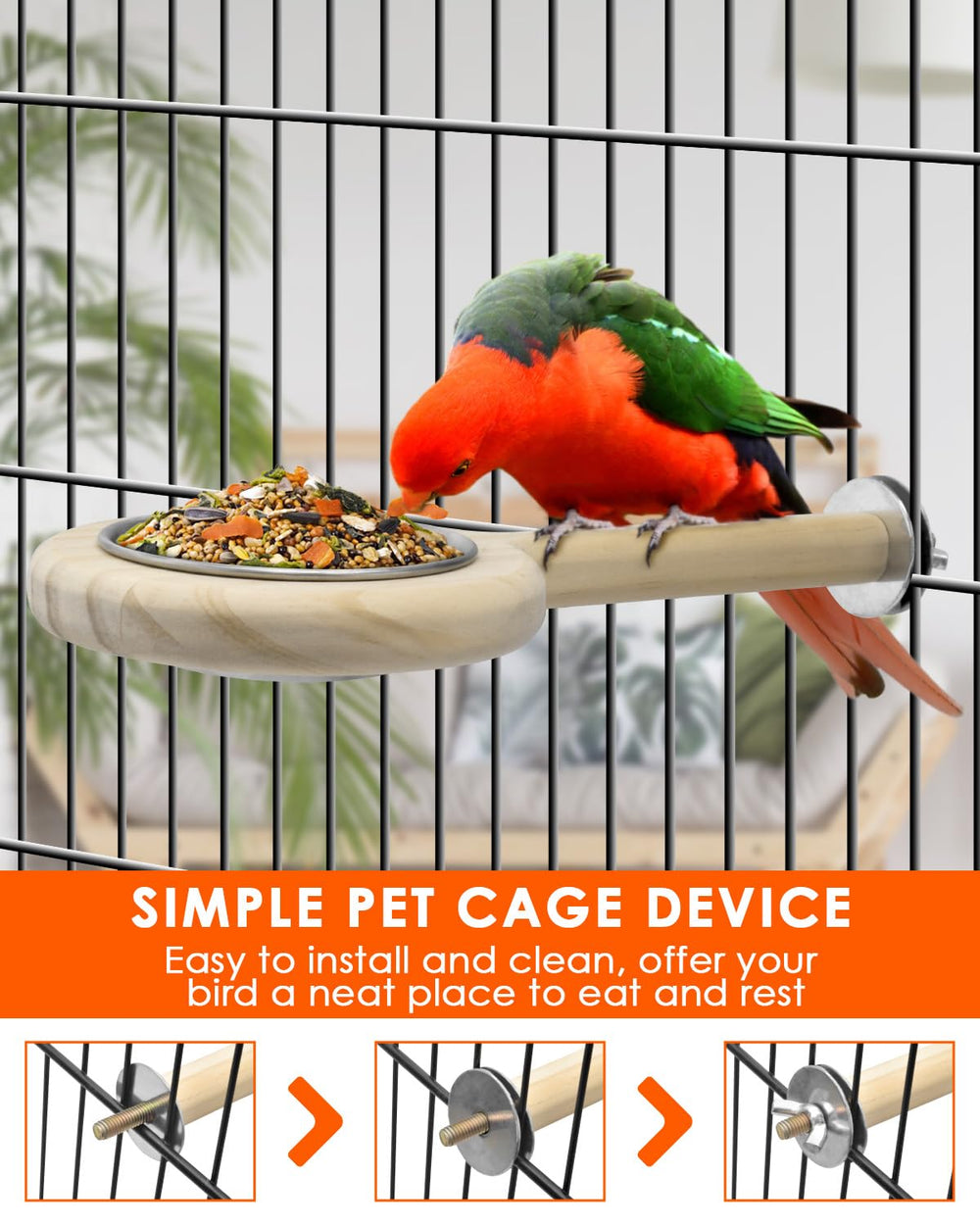 KATUMO bird eats on the rim perch for varied resting positions.