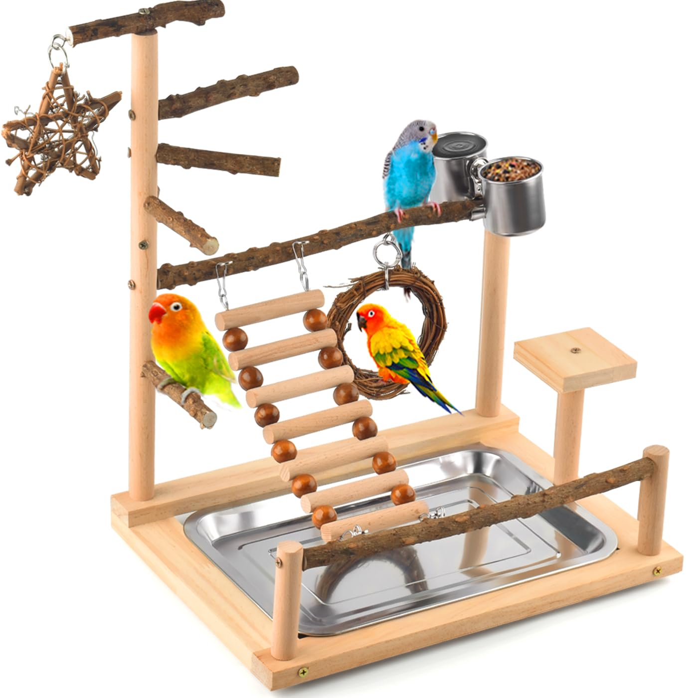 KATUMO Bird Playground natural wooden perch enhances safe exploration and climbing for small birds