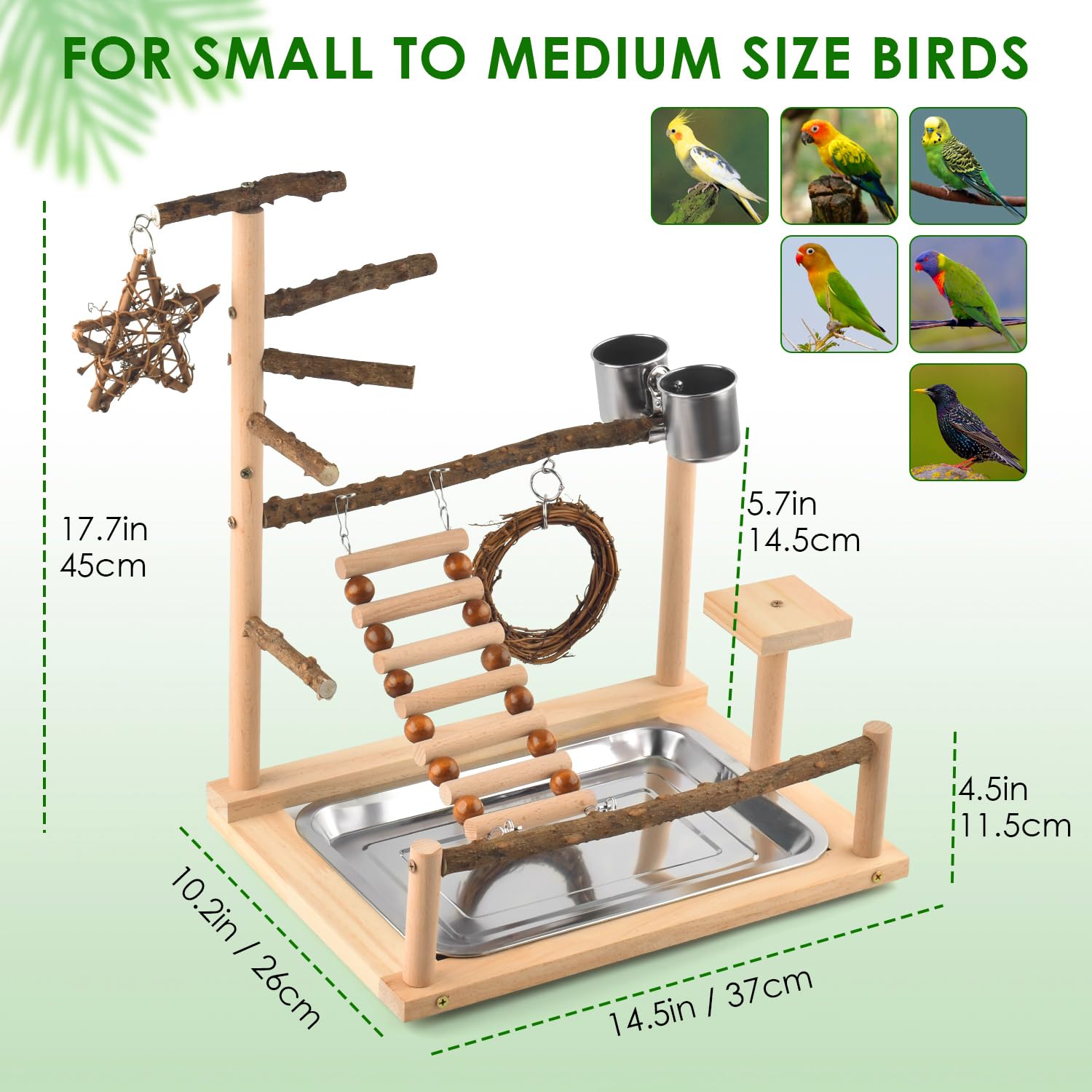 KATUMO Bird Playground removable tray simplifies cleaning after playtime