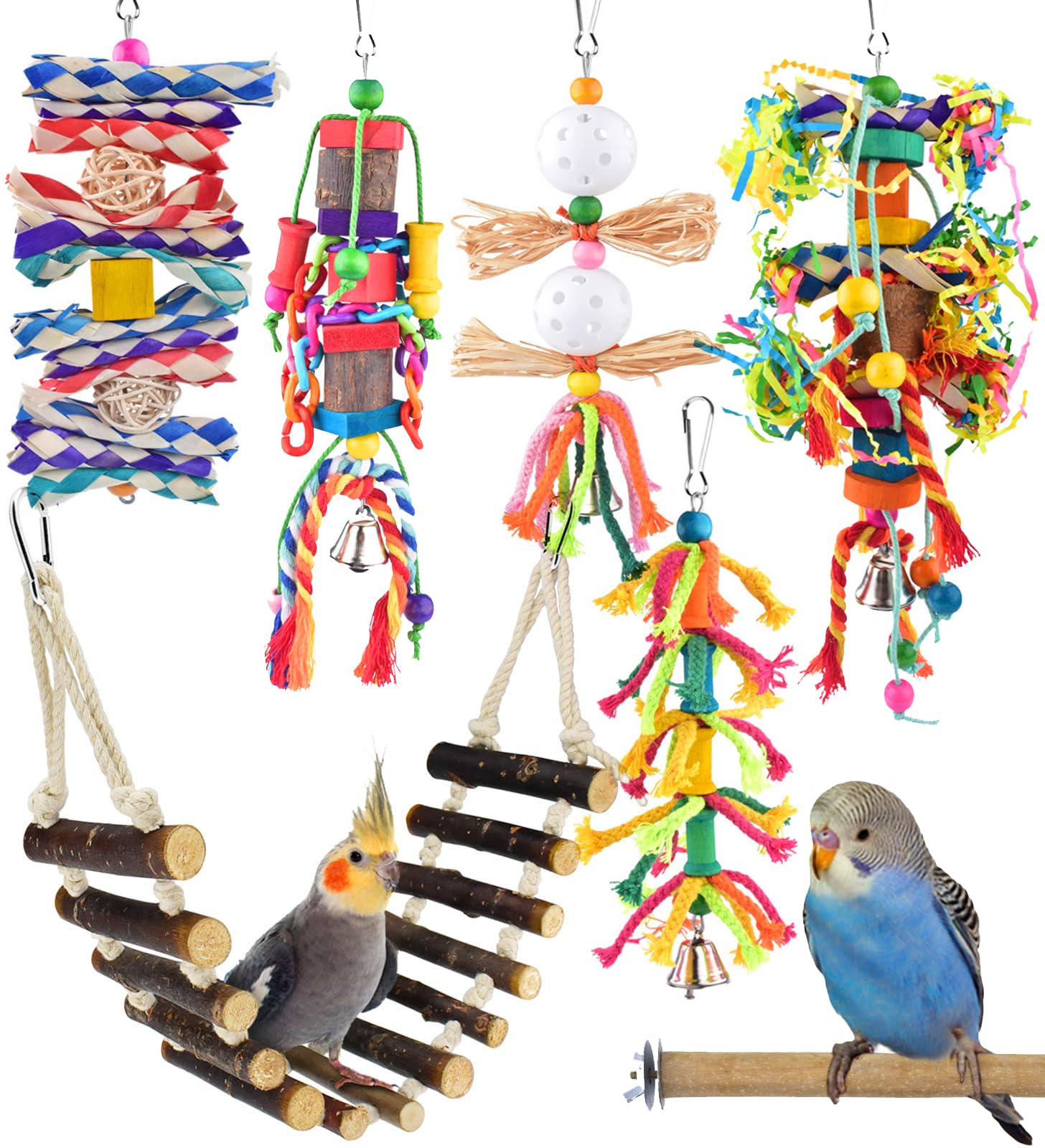 KATUMO bird toys various-types showcase enrichment and pecking play for small birds.