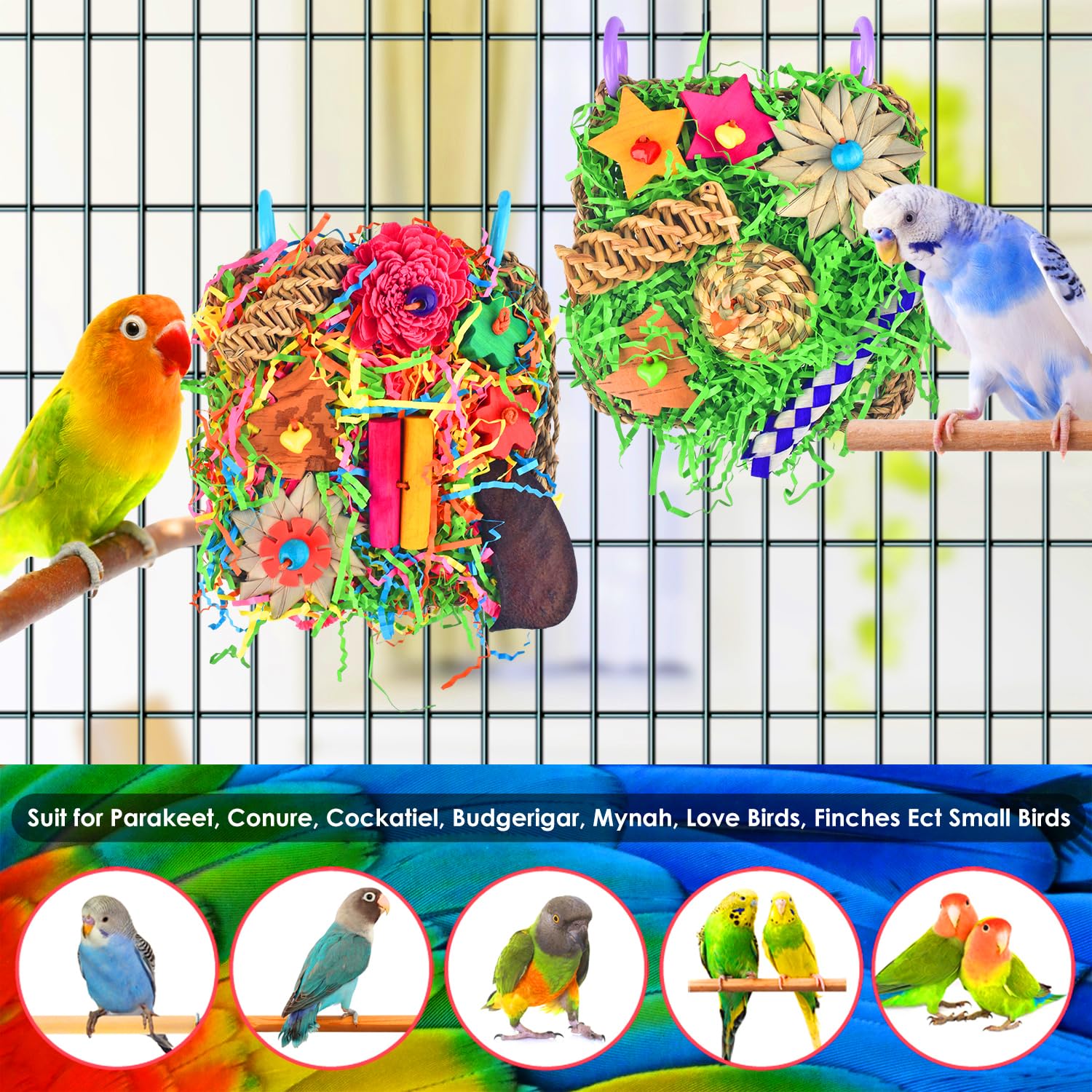 Katumo estímulo sensorial con texturas naturales para pájaros pequeños.