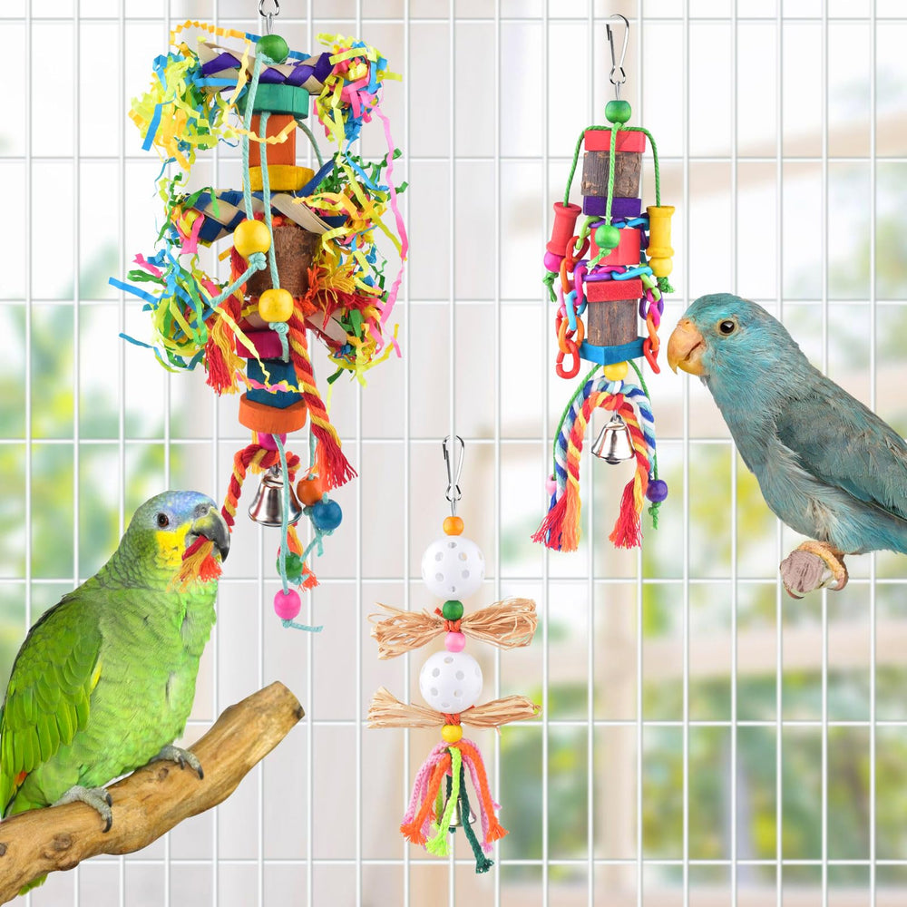 KATUMO natural rattan toys offer safe chewing and beak stimulation.