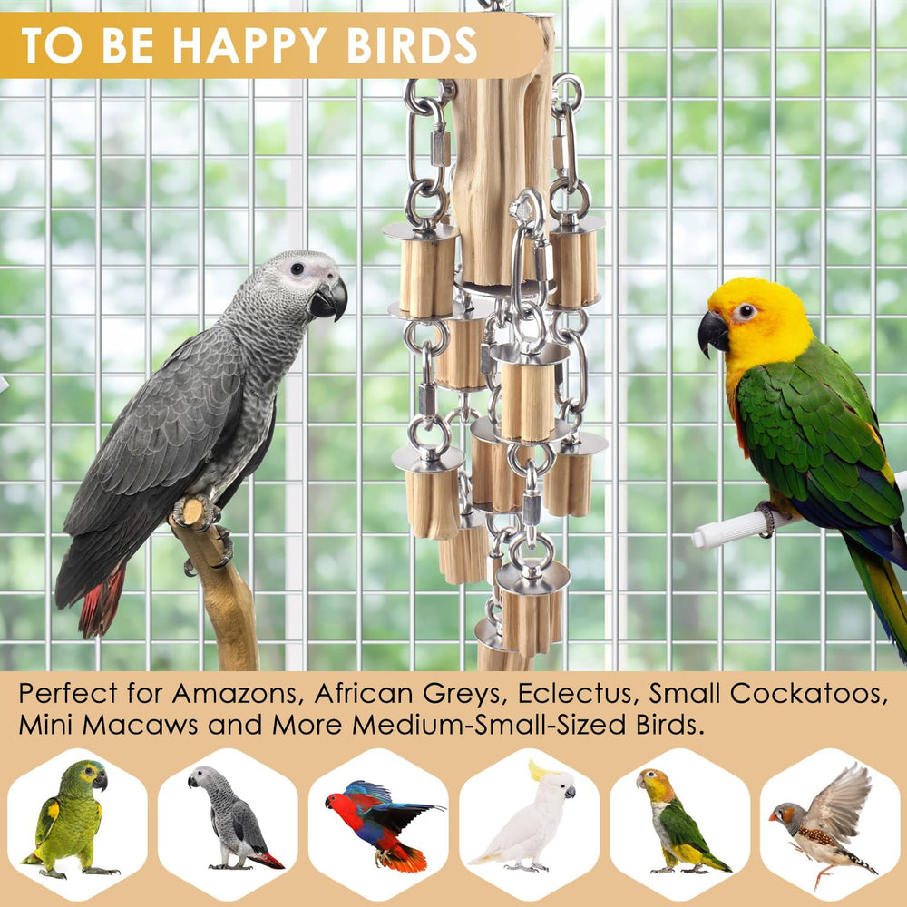 KATUMO parrot toys top-hanging setup with carabiner shown for secure installation.