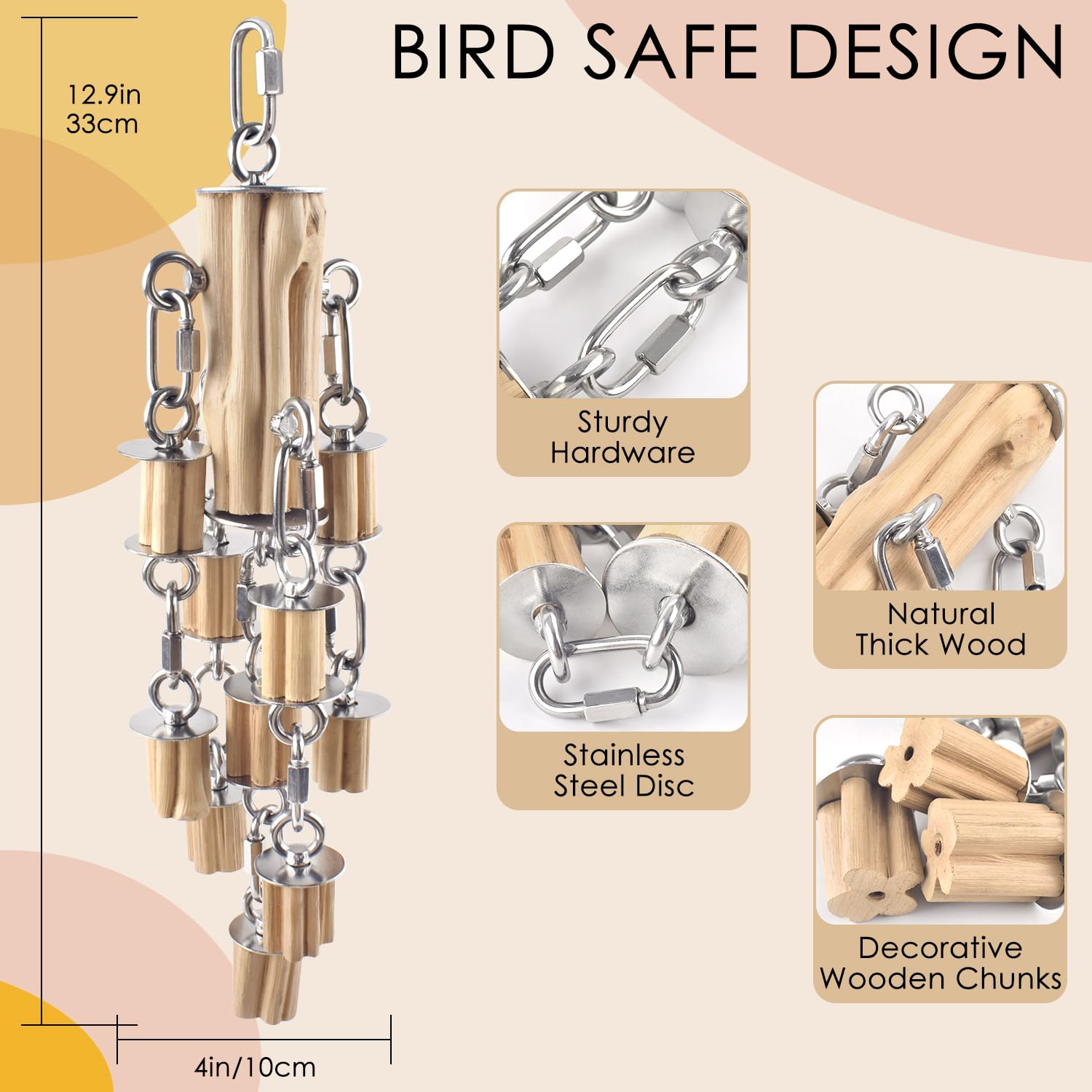 KATUMO parrot toys natural wood blocks detail shows safe, textured chewing surfaces.