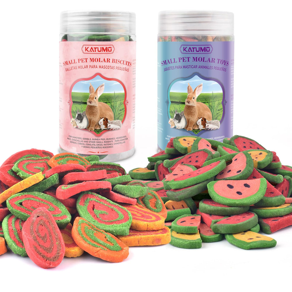 KATUMO Rabbit Chew Treats jar closeup shows natural ingredients and crunchy texture for dental care.