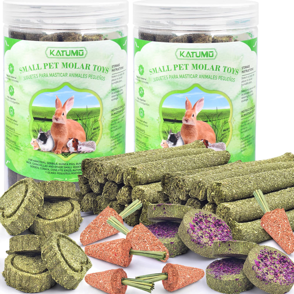 KATUMO Timothy hay sticks pack assembly offers varied chewing options for small pets.