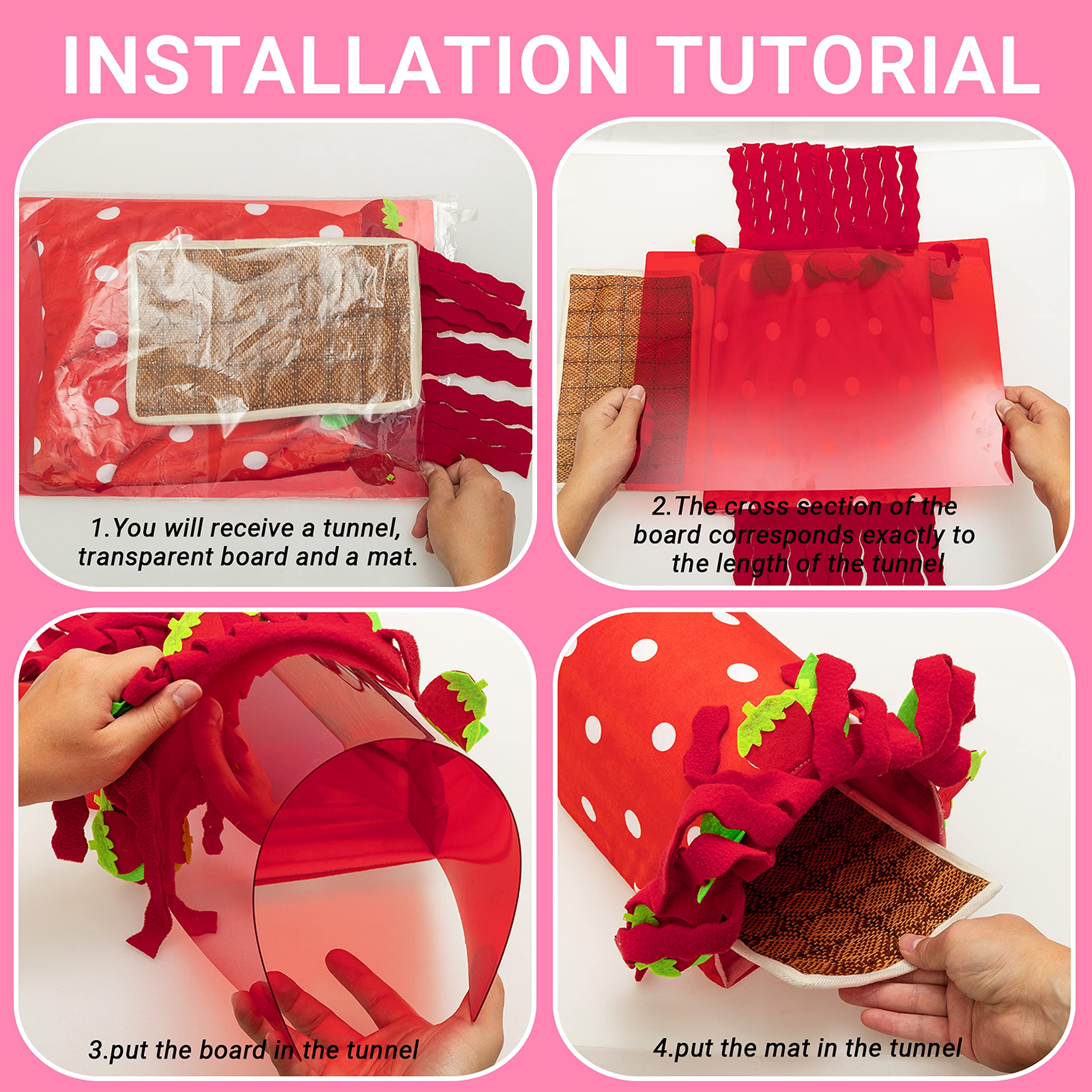 Kaycowza assembly includes tunnel, cushion, and transparent board for quick setup