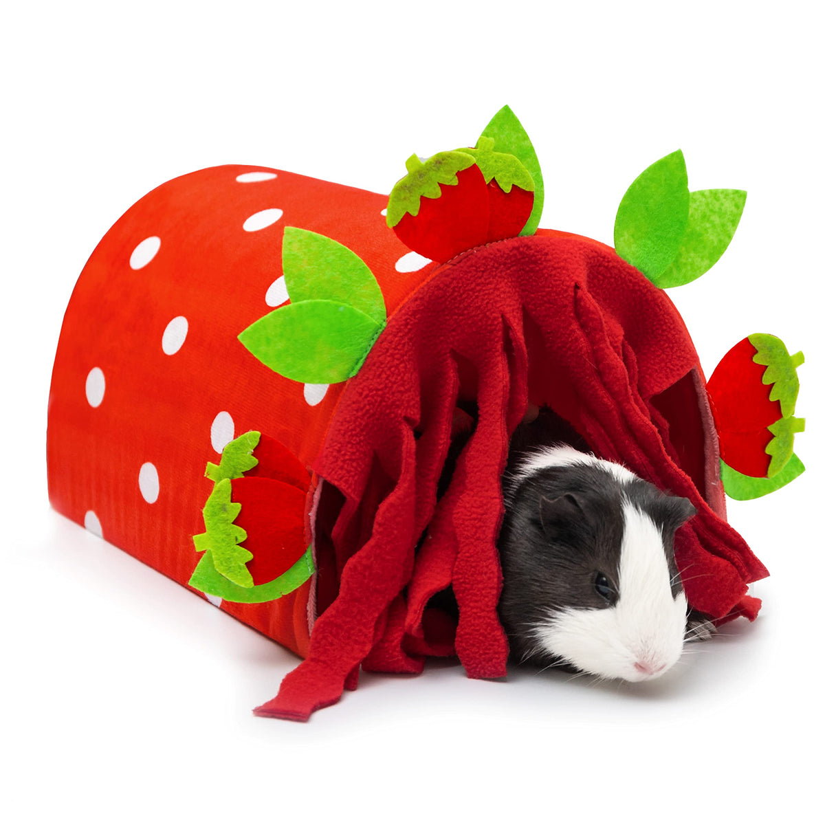 Kaycowza guinea pig hideout tunnel with red strawberry pattern for cozy resting