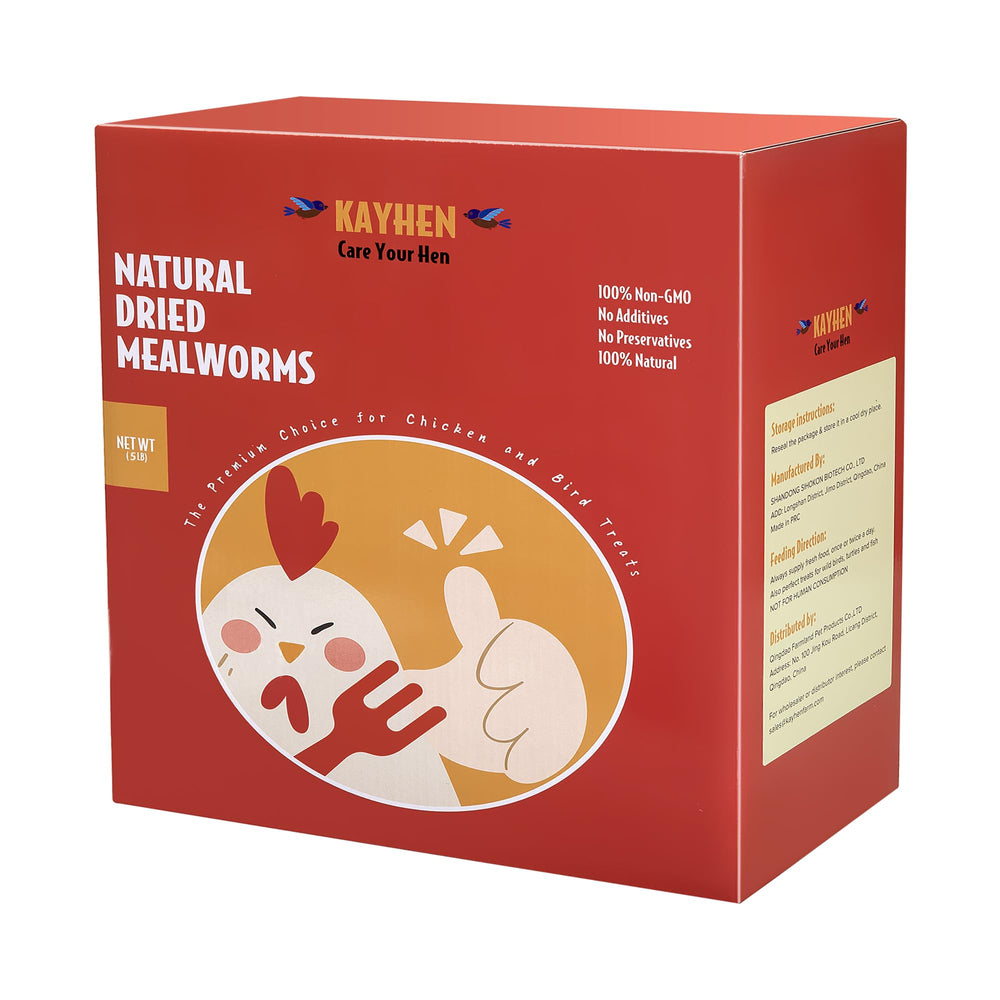 KAYHEN Dried Mealworms chickens bag-front showcases protein for healthy laying hens.