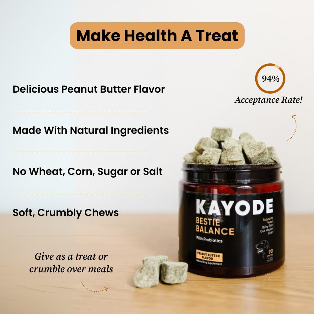 Kayode Bestie Balance chew for odor control and ear comfort in dogs.