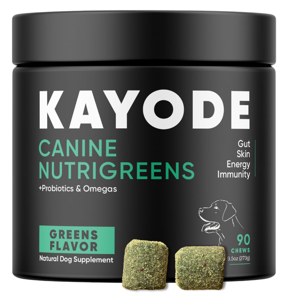 Kayode Canine NutriGreens packaging front shows no mess chews for easy daily use.