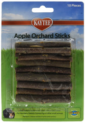Kaytee Apple Orchard Sticks 5-pack packaging provides enrichment and bite-sized chewing.