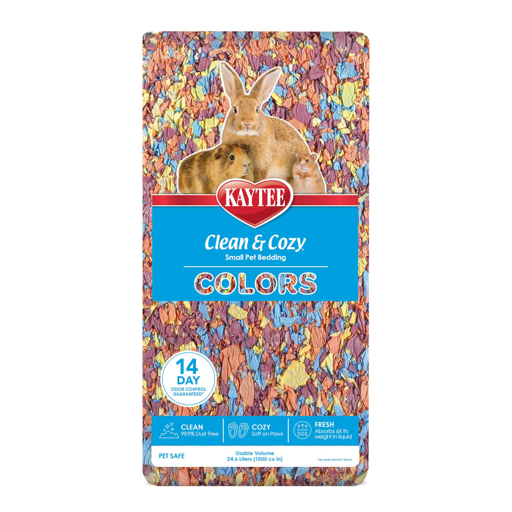 Kaytee Clean & Cozy Colors Kaleidoscope packaging showcasing colorful bedding.