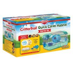 Kaytee CritterTrail Quick Clean Habitat with disposable bedding tray for quick cleanup.