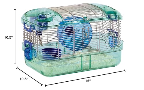 Kaytee CritterTrail Quick Clean Habitat includes wheel and dish for daily enrichment.