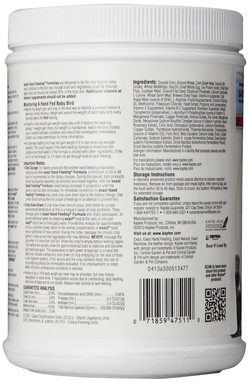 Kaytee Exact Hand Feeding 18oz bottle close-up cap—precise portioning for hatchlings.
