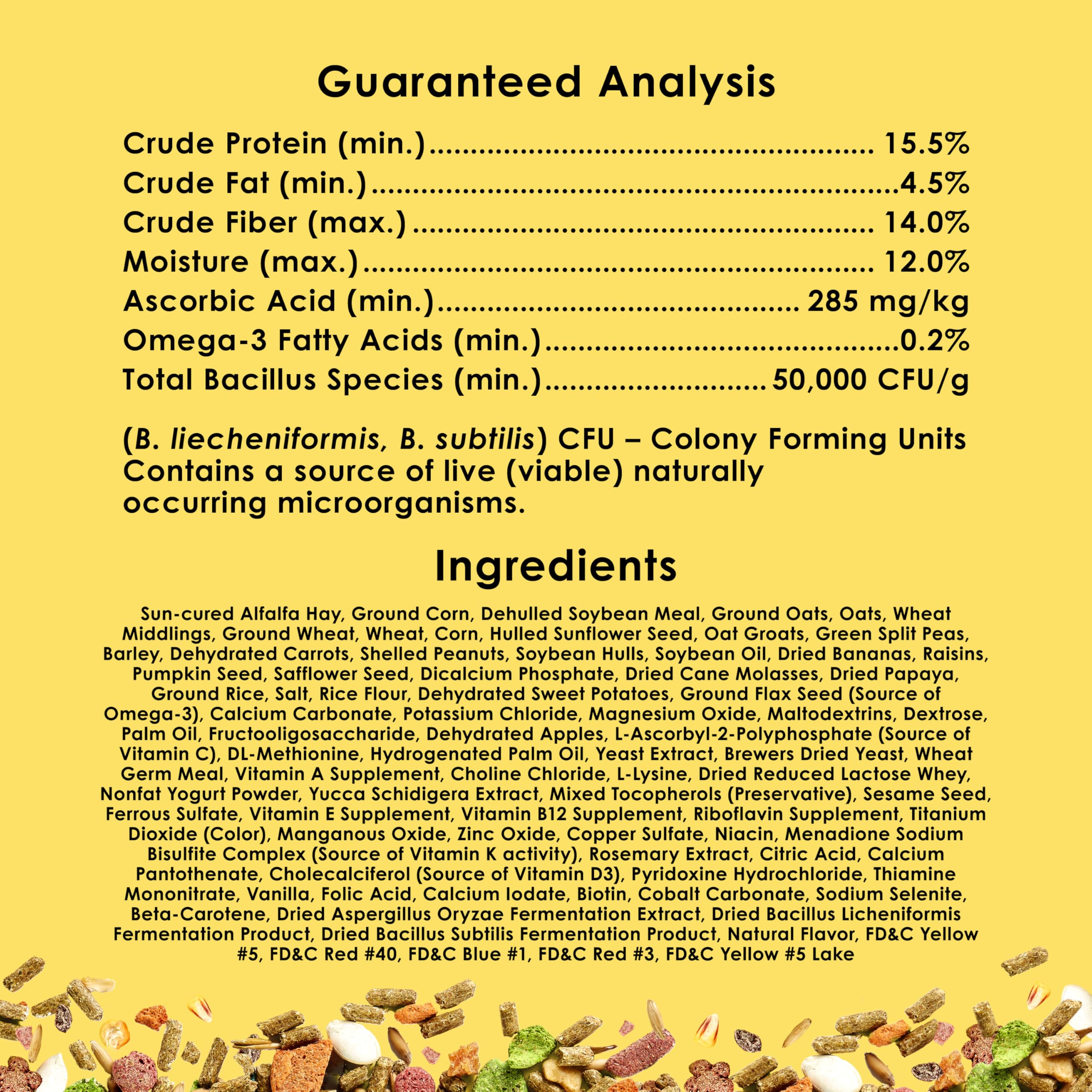 Kaytee Fiesta 25-pound bag shows long-lasting nutrition for multi-pet households.