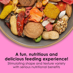 Kaytee Fiesta Big Bites fruit and vegetable mix supports daily macaw nutrition