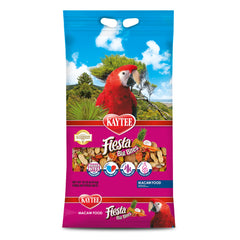 Kaytee Fiesta Big Bites macaw food bag closeup shows premium ingredients for foraging