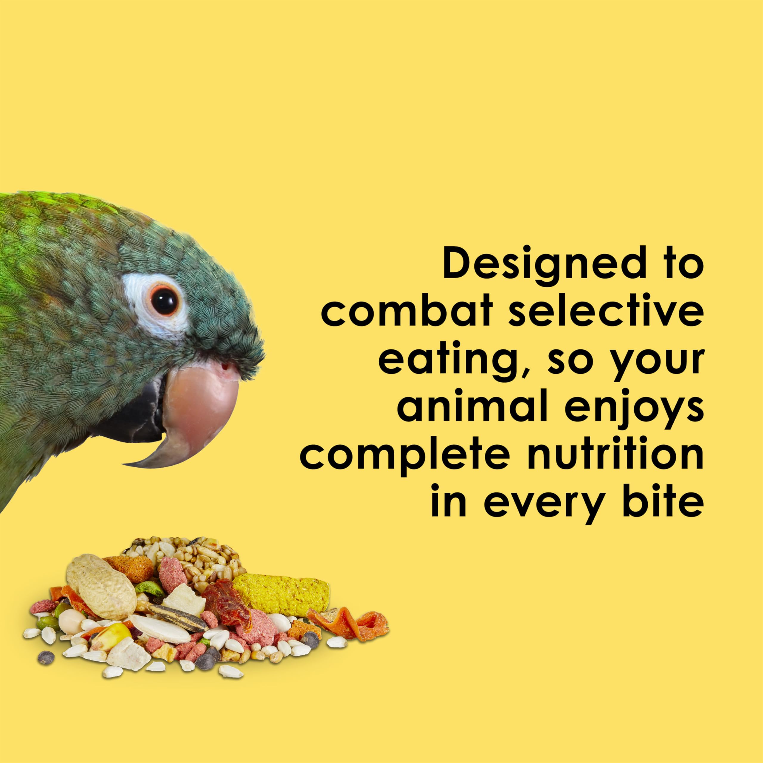 Kaytee Fiesta Big Bites probiotic digestive support with natural antioxidants.