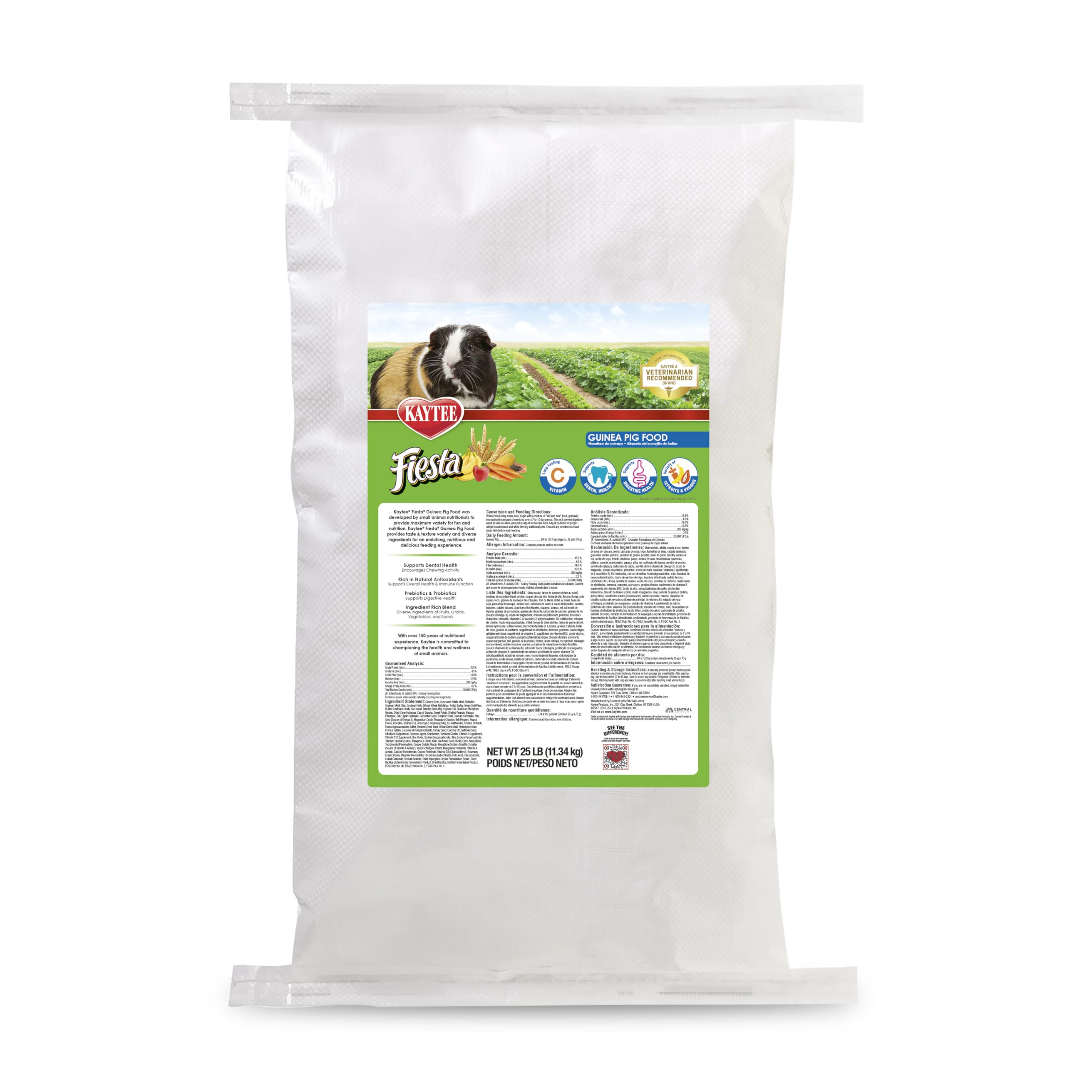 Kaytee Fiesta Guinea Pig Food bowl with varied ingredients supports engaging foraging during mealtime.