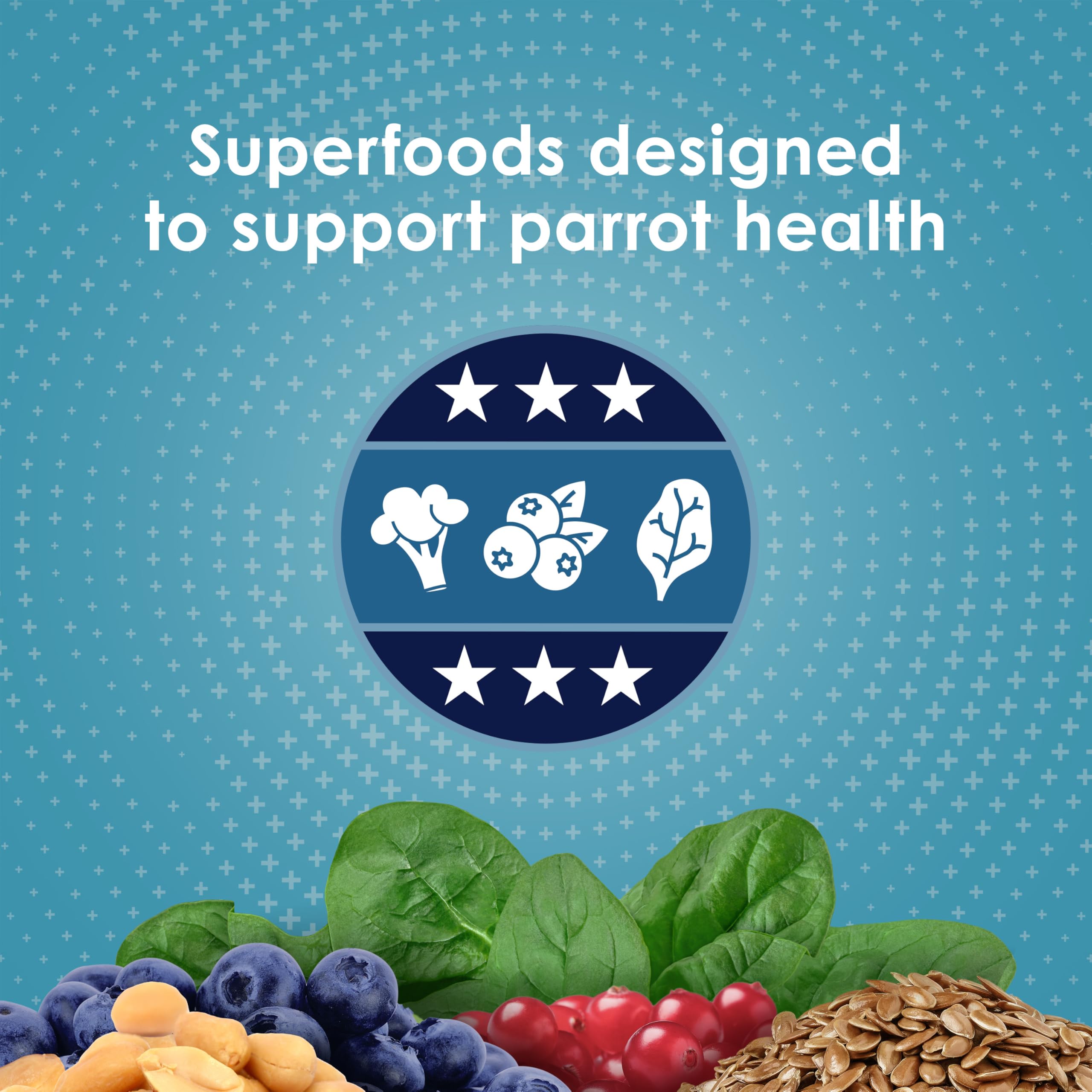 Kaytee Forti-Diet Pro Health parrot feeding scene emphasizes variety in meals.