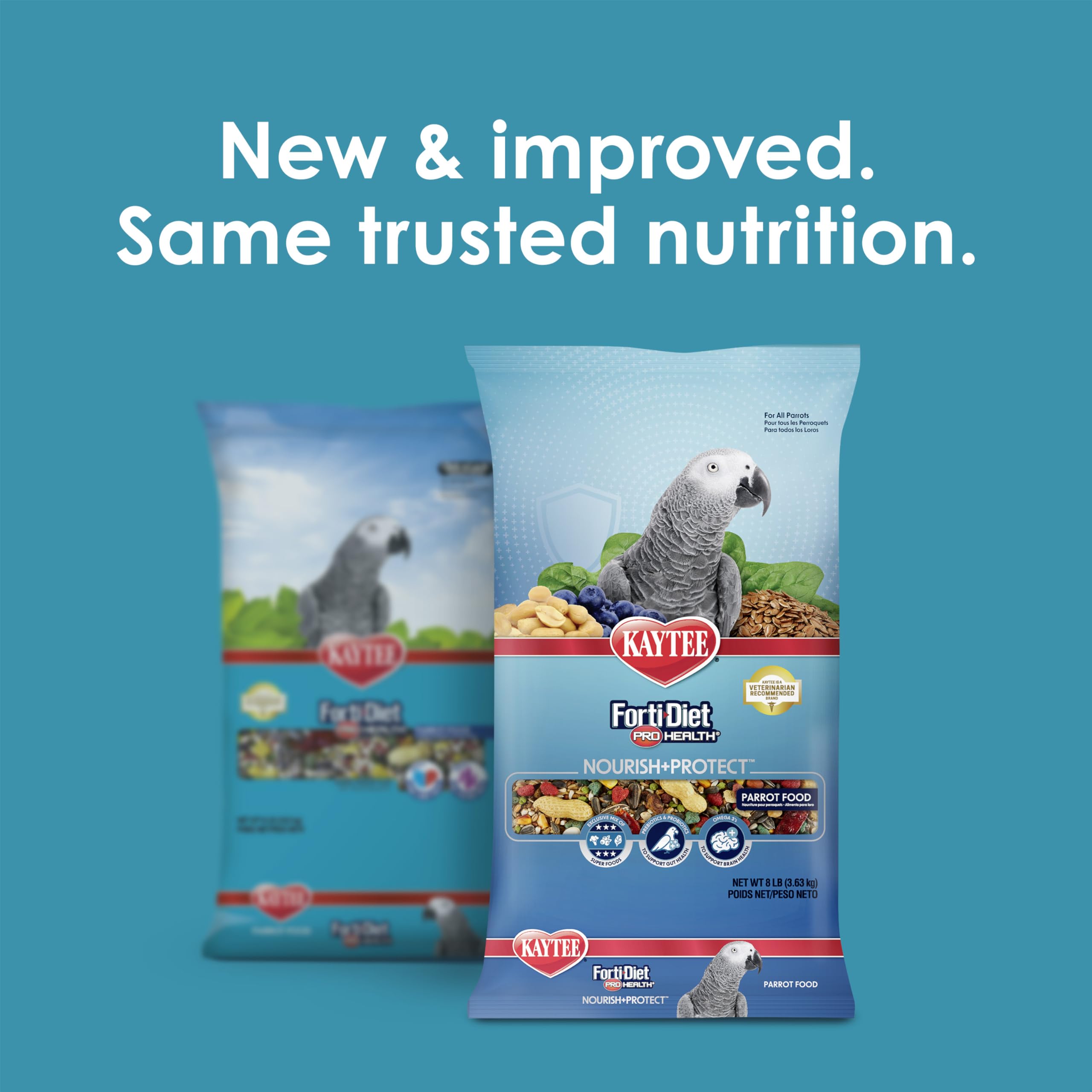 Kaytee Forti-Diet Pro Health parrot kibble close-up highlights texture and quality.
