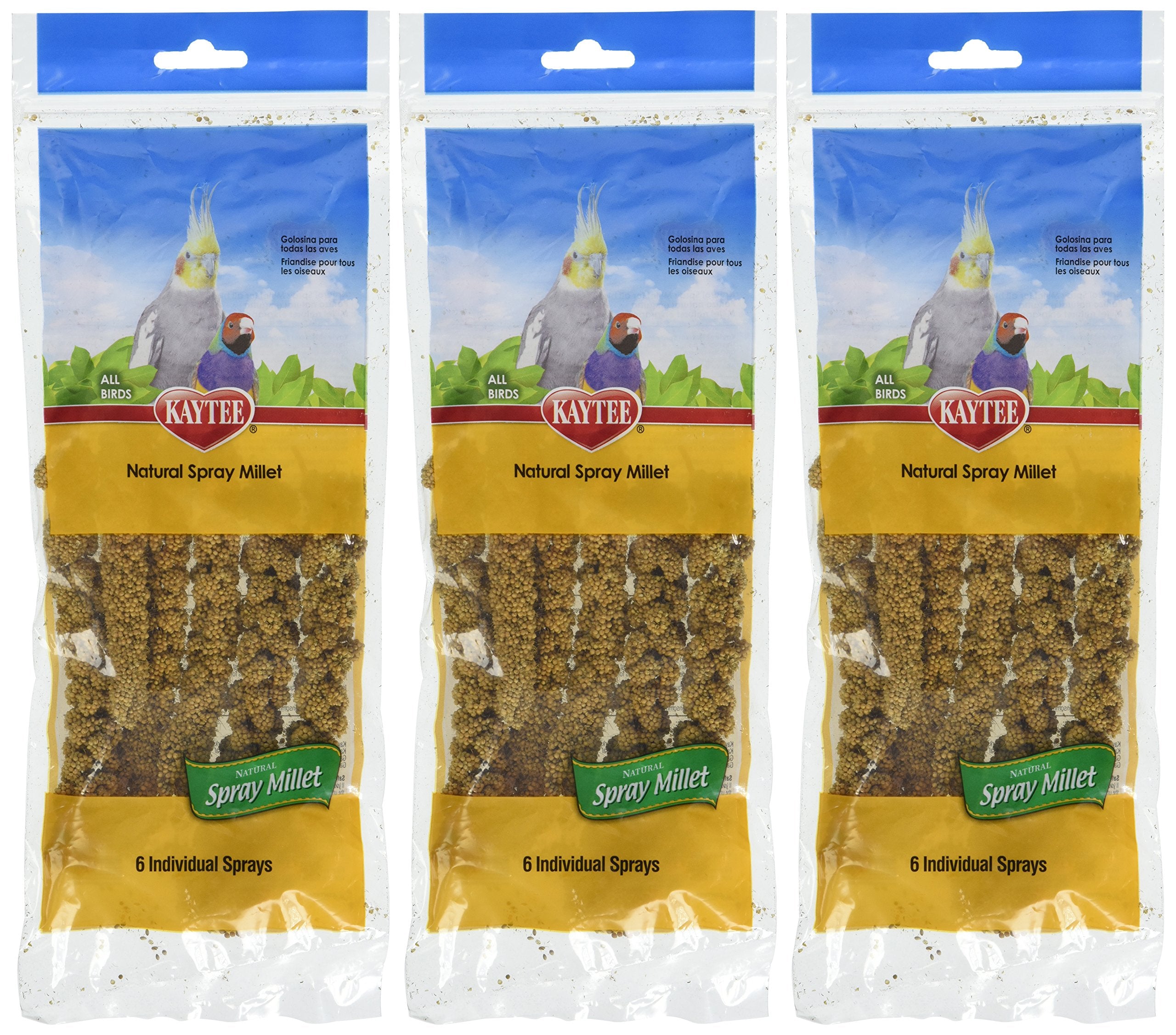 Kaytee Spray Millet 3-pack box front, convenient training treat