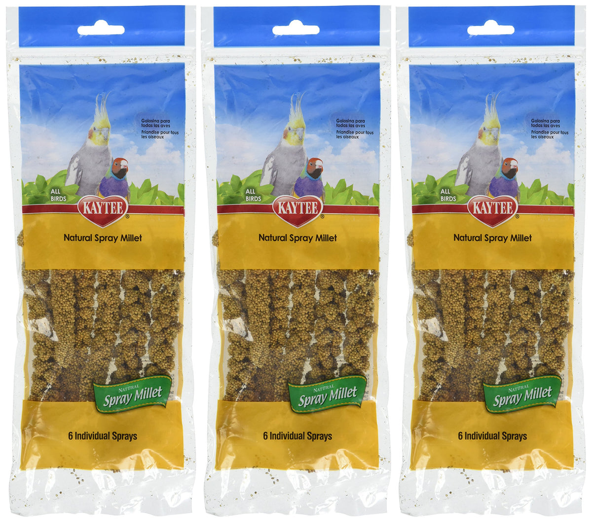 Kaytee Spray Millet 3-pack box front, convenient training treat