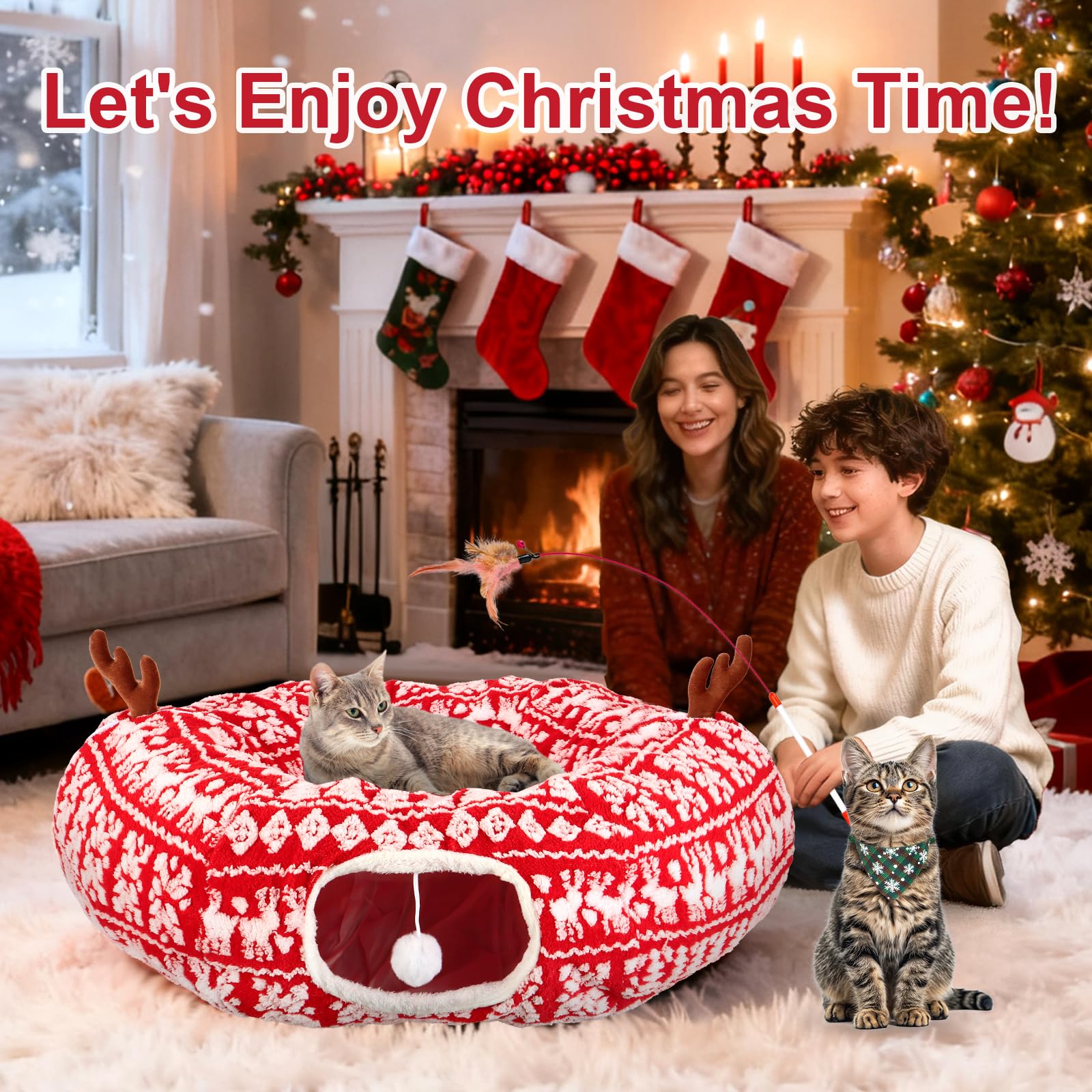 KBDHYY deer-antler design cat tunnel doubles as holiday décor and cozy play space.
