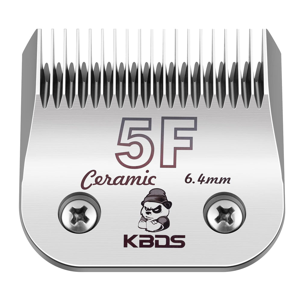KBDS detachable ceramic blade close-up showing 5F 6.4mm cut for smooth grooming.