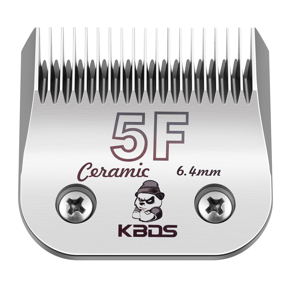 KBDS detachable ceramic blade close-up showing 5F 6.4mm cut for smooth grooming.