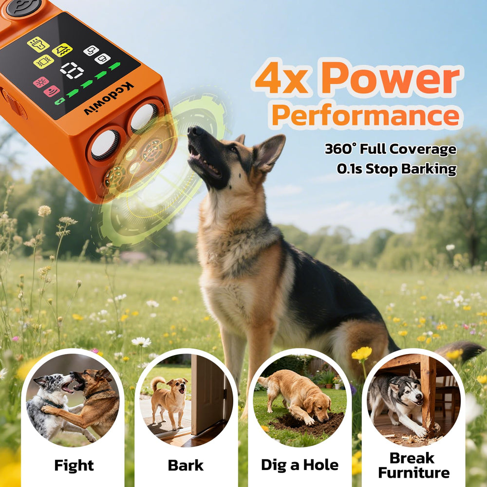 Kcdowiv bark stopper displays 9 frequencies for customizable training options.