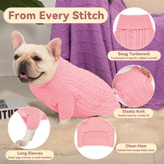 KCFESTIHUE cable-knit pink dog sweater shown for flexible movement.