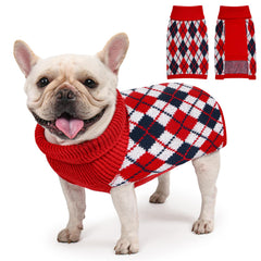 KCFESTIHUE dog sweater plaid knit front view shows cozy warmth for medium dogs.