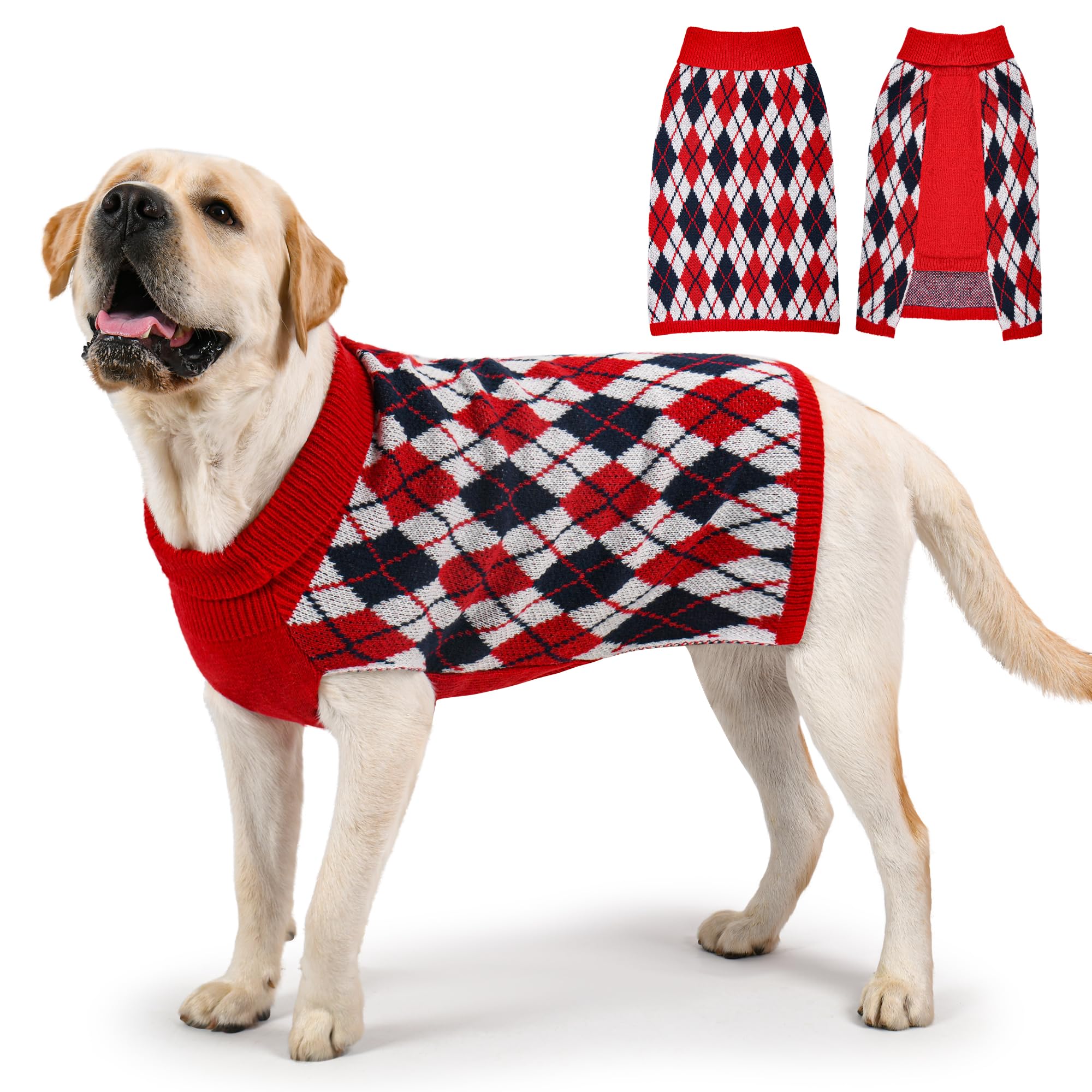 KCFESTIHUE dog sweater plaid XXL front view promotes warm outdoor walks