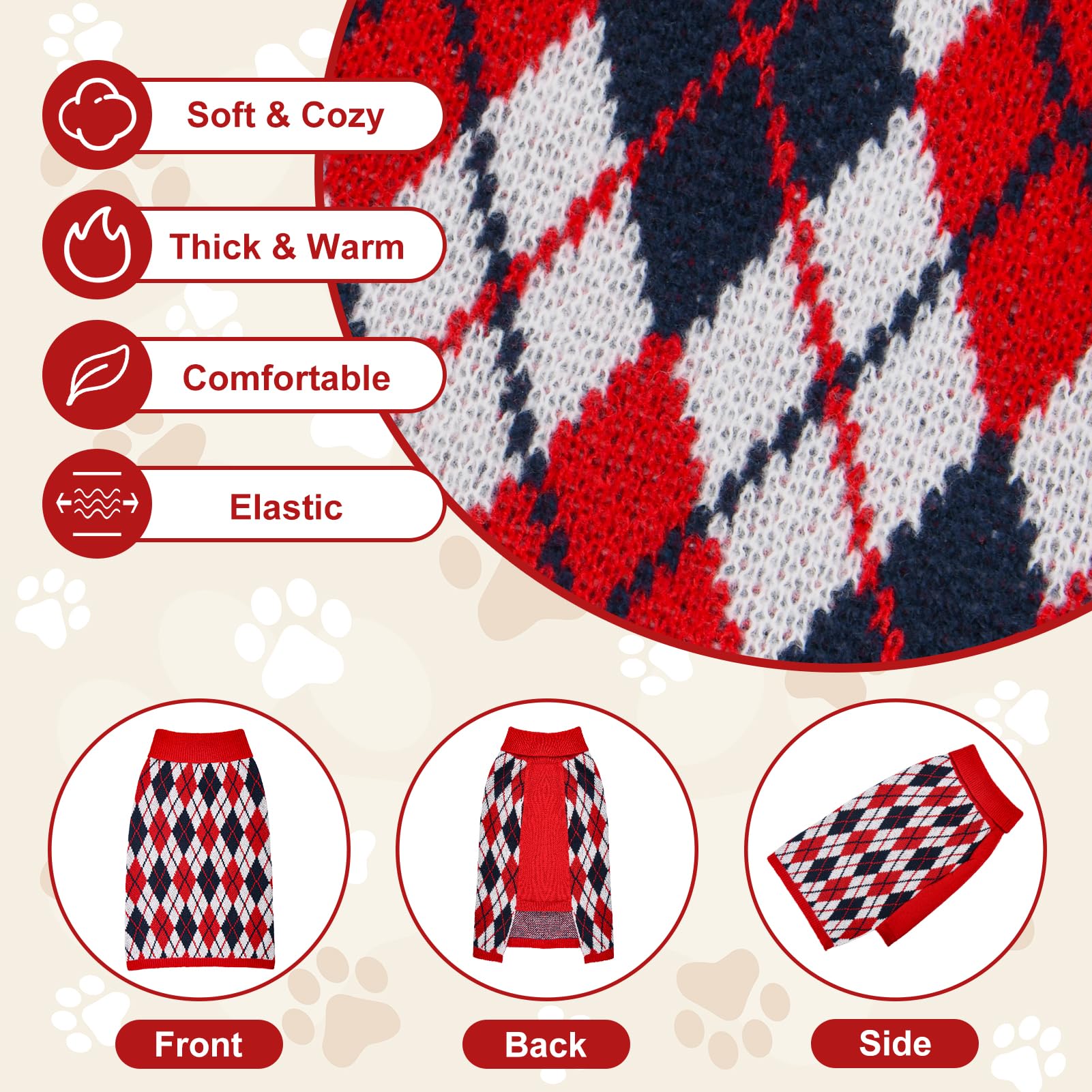 KCFESTIHUE dog sweater plaid XXL turtleneck detail enhances neck warmth