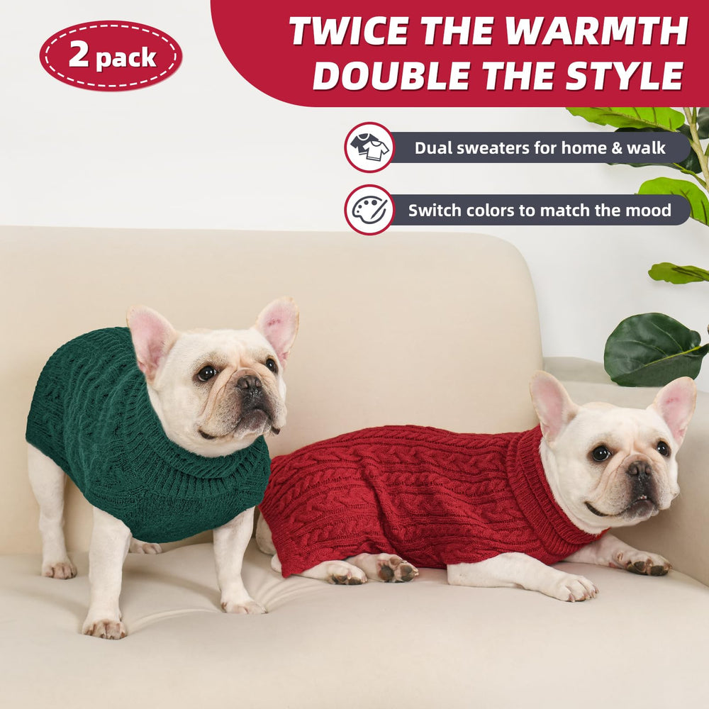 KCFESTIHUE dog sweater back view highlights two-color festive design for outings