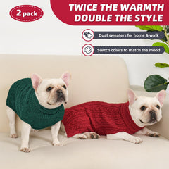 KCFESTIHUE dog sweater back view highlights two-color festive design for outings