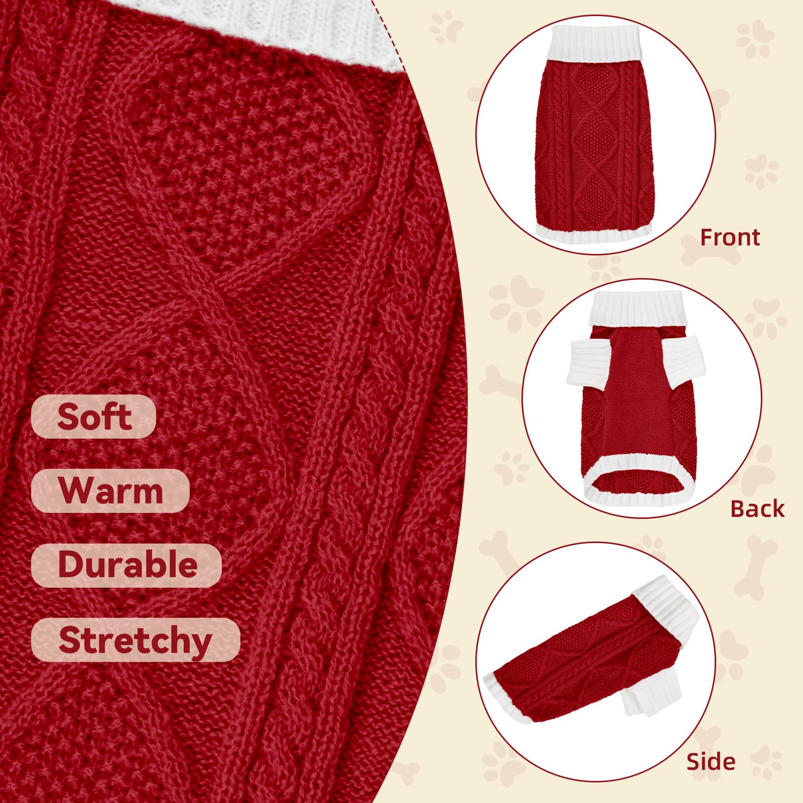 KCFESTIHUE dog sweater turtleneck pullover side view highlights mobility and warmth