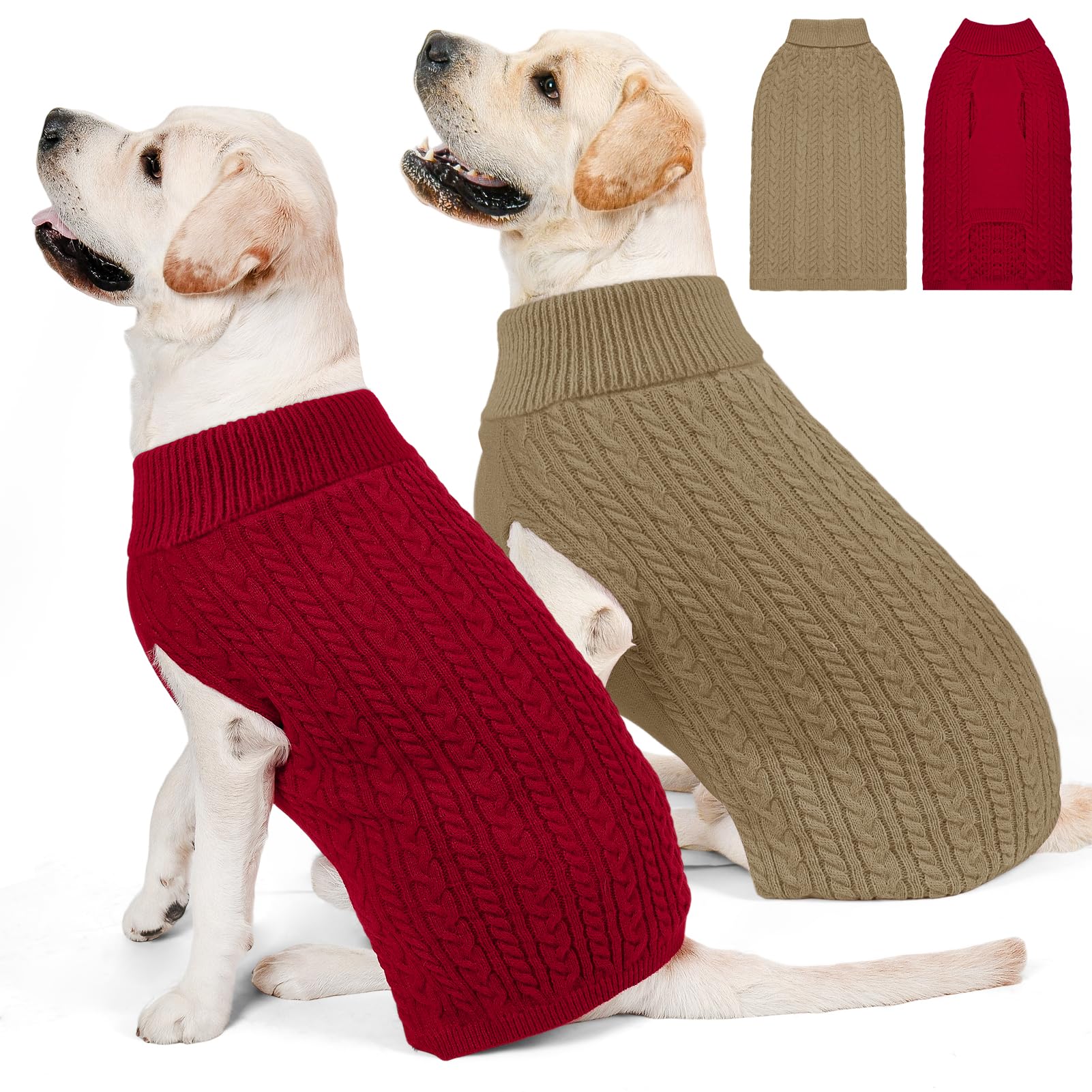 KCFESTIHUE red XL turtleneck dog sweater front view for warm outdoor walks.