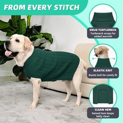 KCFESTIHUE dog sweater XL green back view shows easy movement.