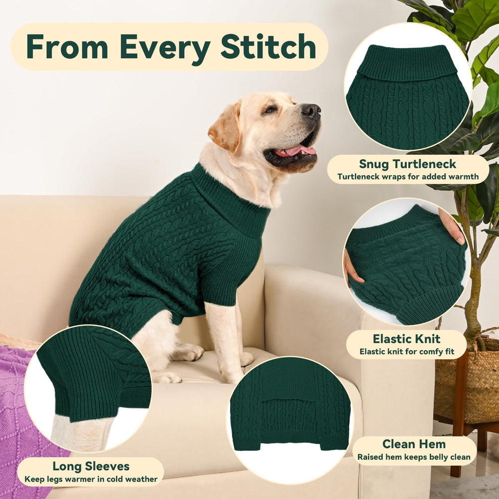KCFESTIHUE dog sweater XXL green back view maintains full-body warmth