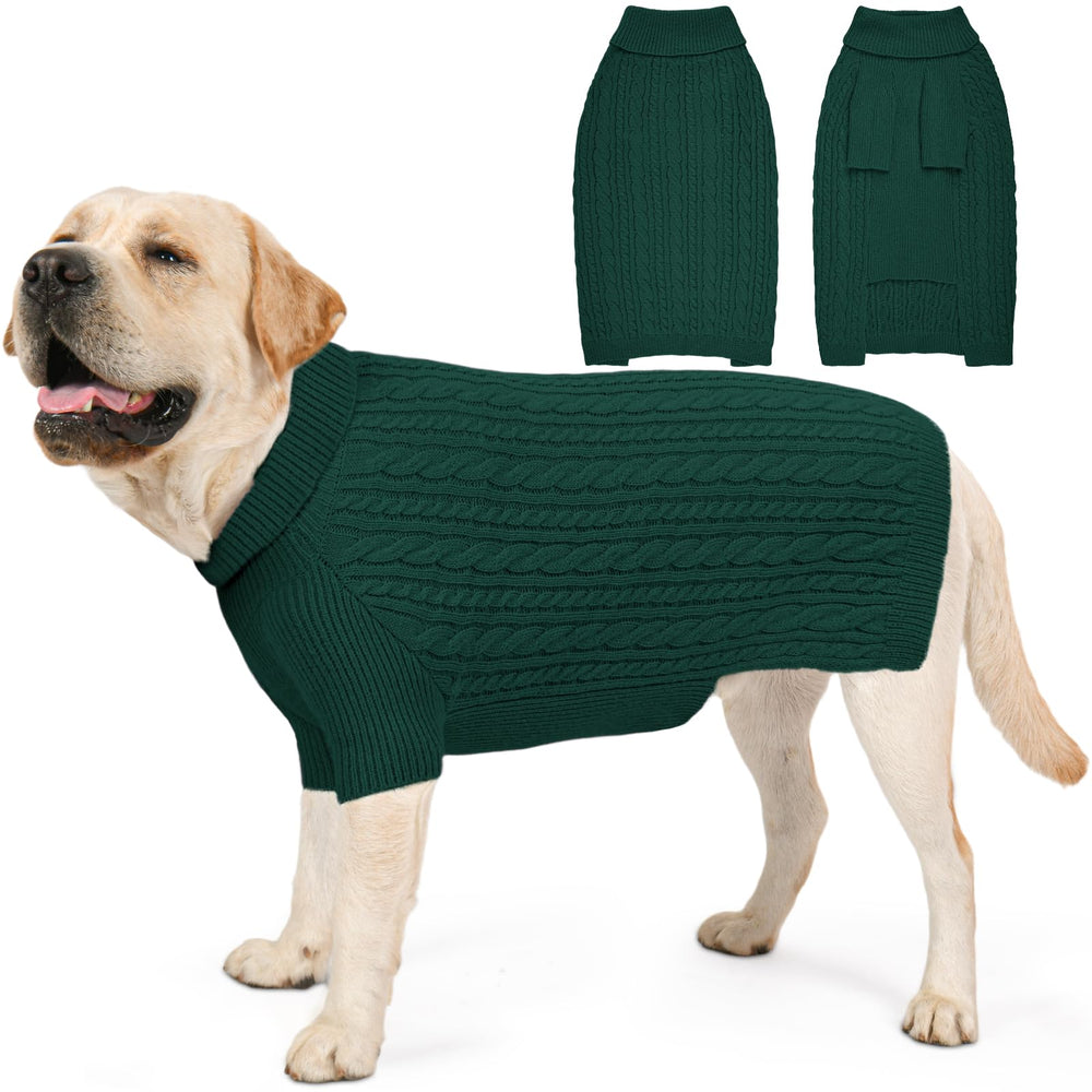 KCFESTIHUE dog sweater XXL green front view keeps big dogs warm during walks