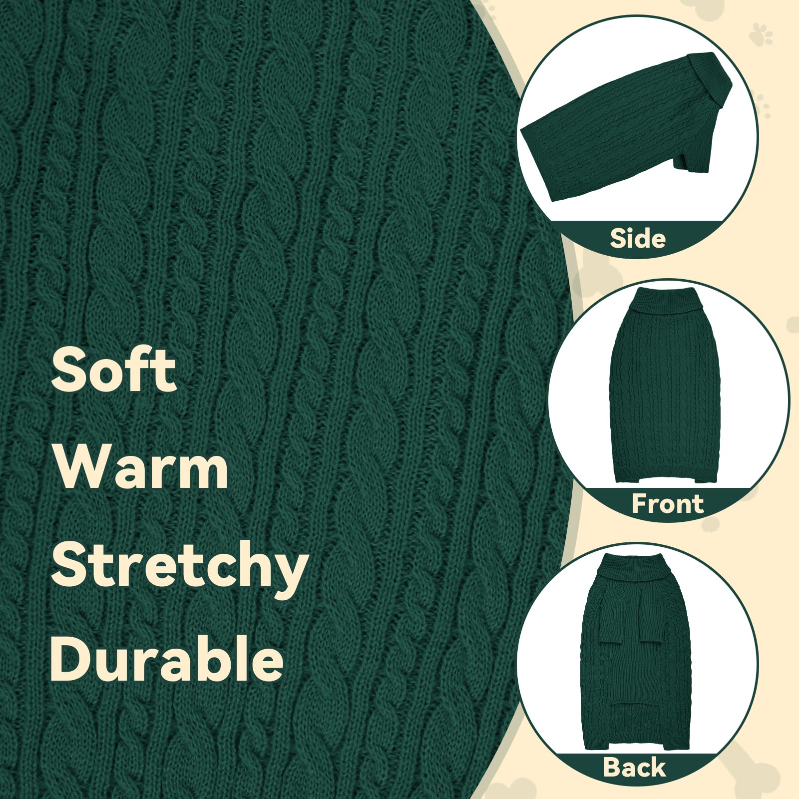 KCFESTIHUE dog sweater XXL green side view for cozy outdoor strolls