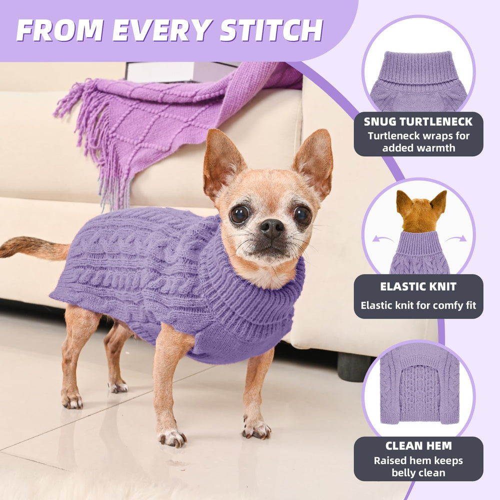 KCFESTIHUE small dog sweater purple cable-knit stylish for festive occasions