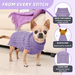 KCFESTIHUE small dog sweater purple cable-knit stylish for festive occasions