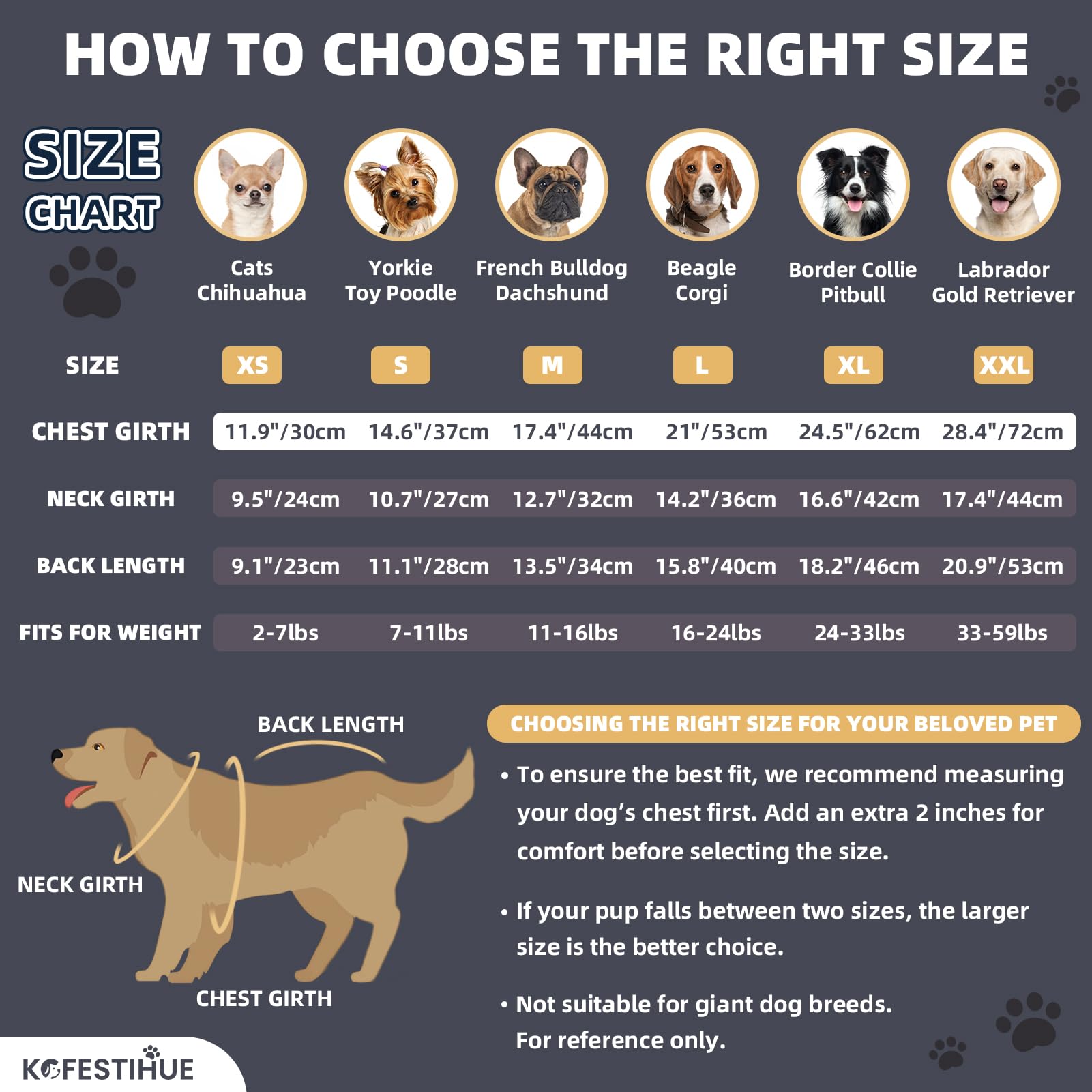 KCFESTIHUE turtleneck design delivers snug fit and easy on/off for large dogs